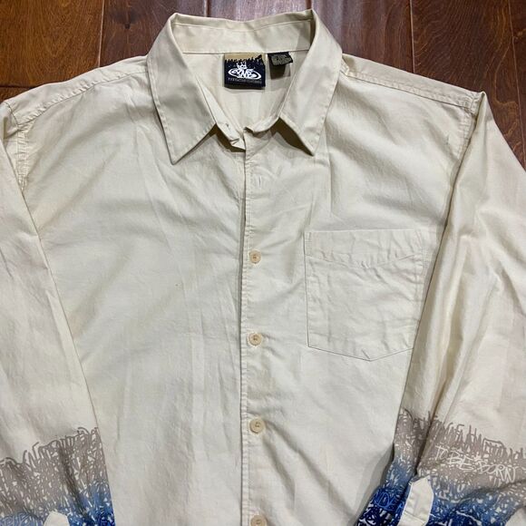 PNB Nation Vintage Y2K Tan Blue Button Down Shirt Cotton Men's Size Extra Large - Picture 2 of 12